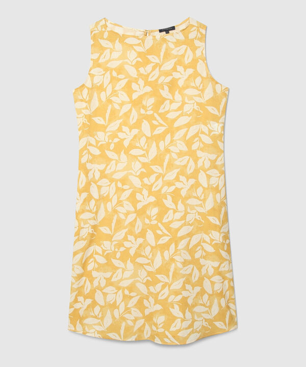 Vestido Estampado Manga Sisa Con Bolsillos Laterales