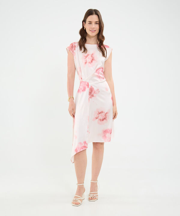 Vestido estampado con recogido y corte asimétrico para mujer image number null