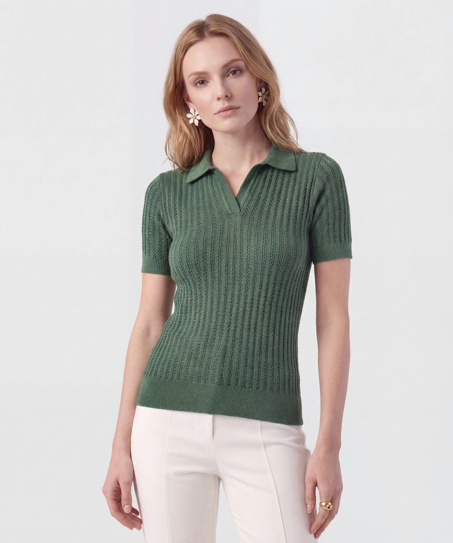 Polo Punto Calado Manga Corta Para Mujer