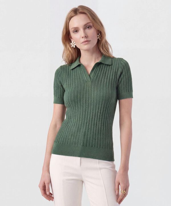 Polo Punto Calado Manga Corta Para Mujer