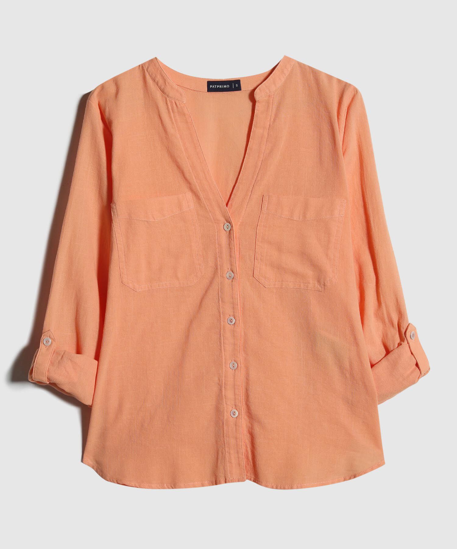 Blusa Manga Larga Unicolor En Lino