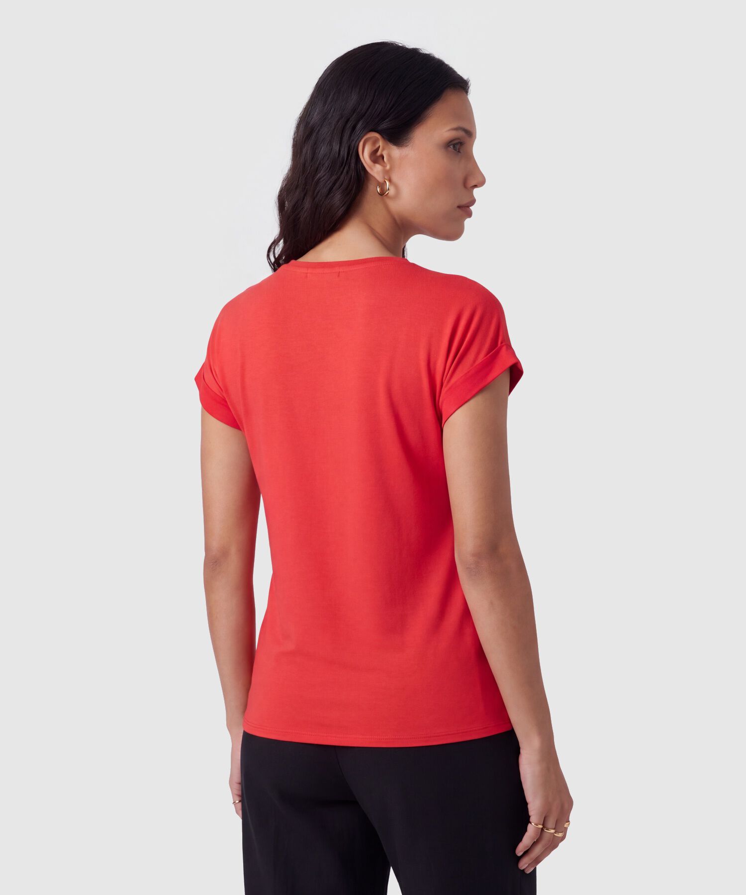 Camiseta Manga Corta Con Dobladillo Mujer