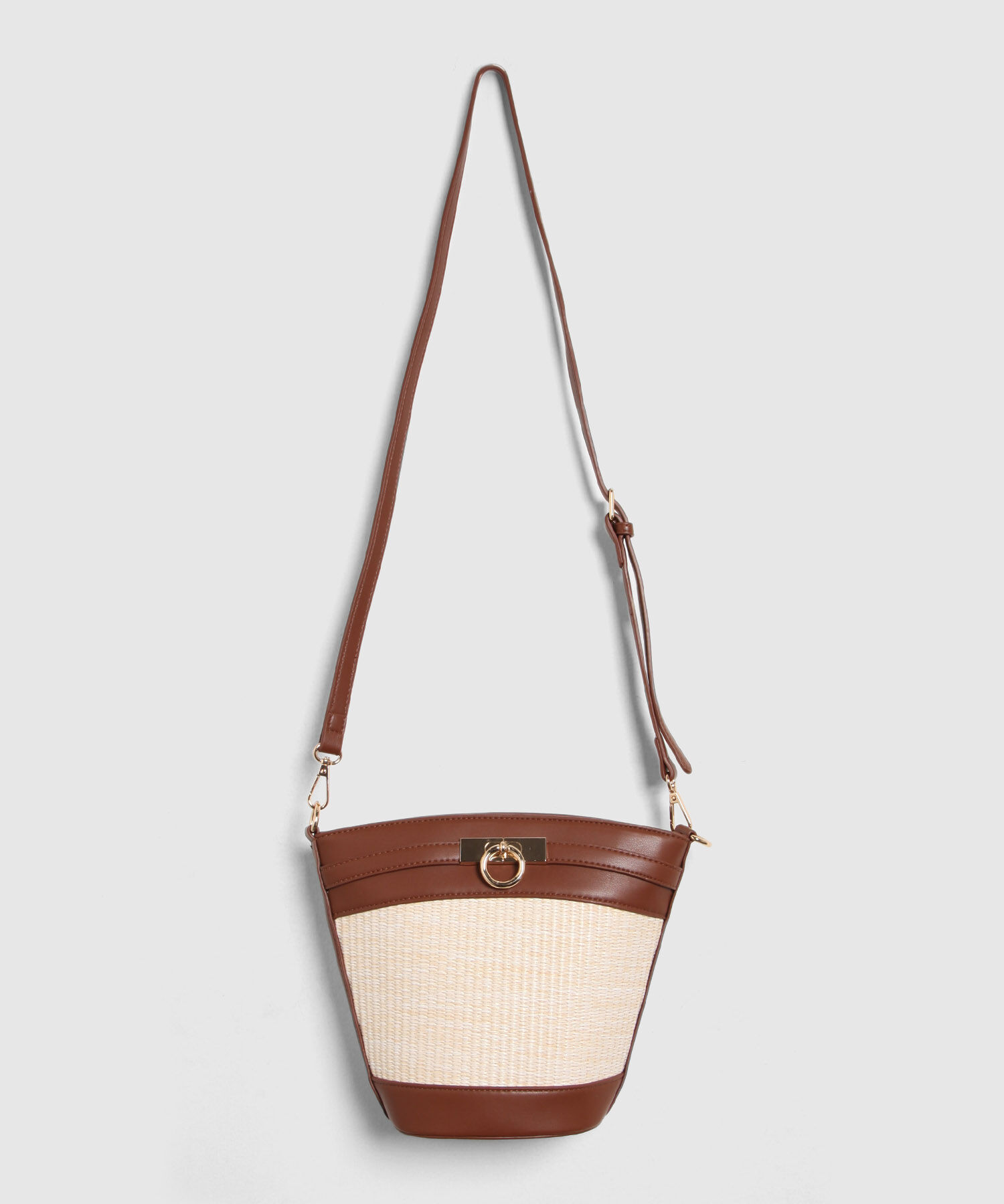 Bolso Cubo Tejido Rafia Con Asa Cruzada Mujer