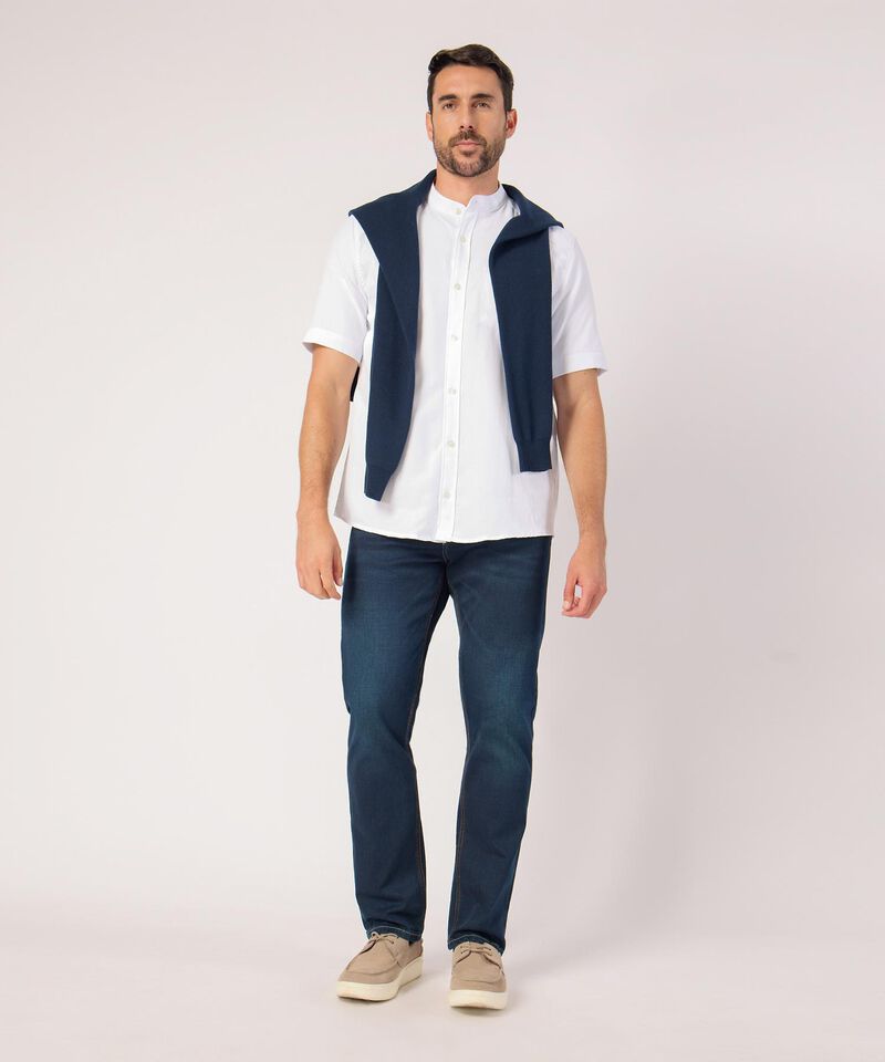 Camisa Unicolor Cuello Mao Con Bolsillo 