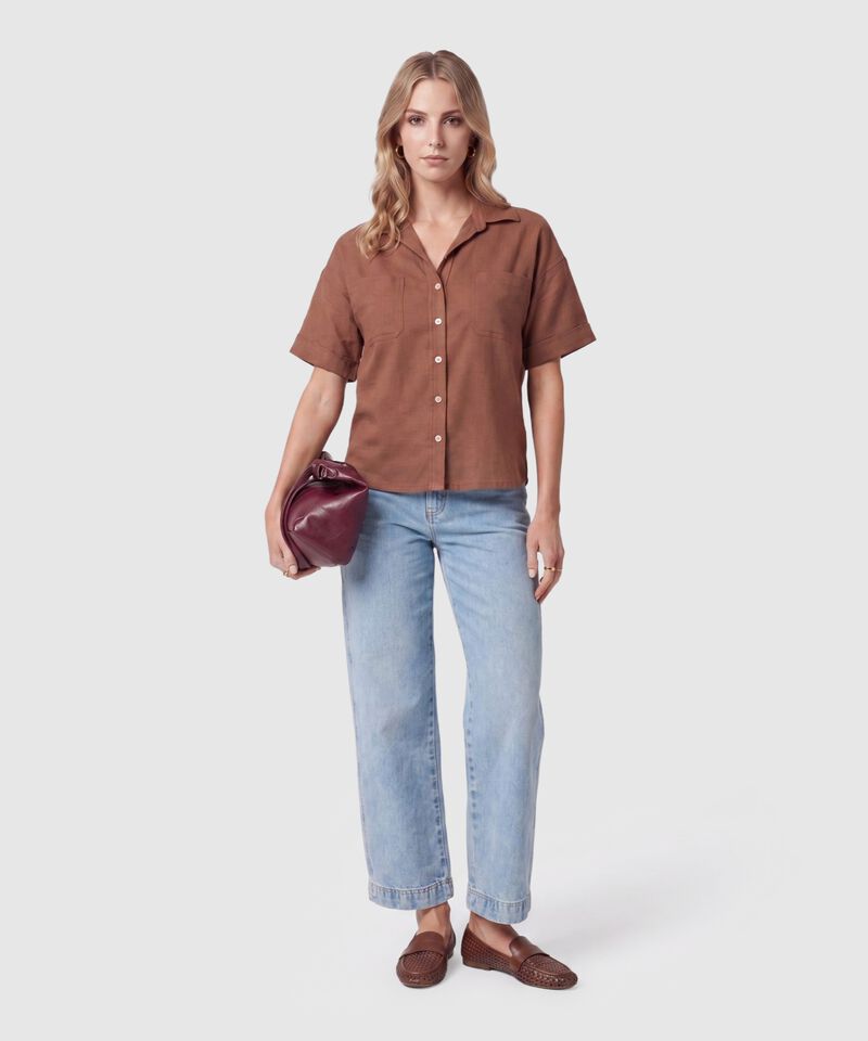Camisa Manga Corta Con Bolsillos Mujer