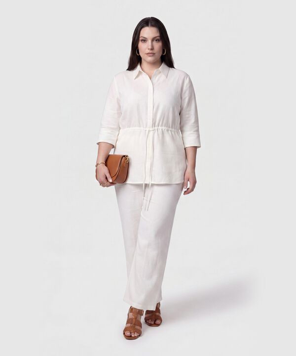 Camisa Unicolor Con Ajuste Cintura Para Mujer Curvy