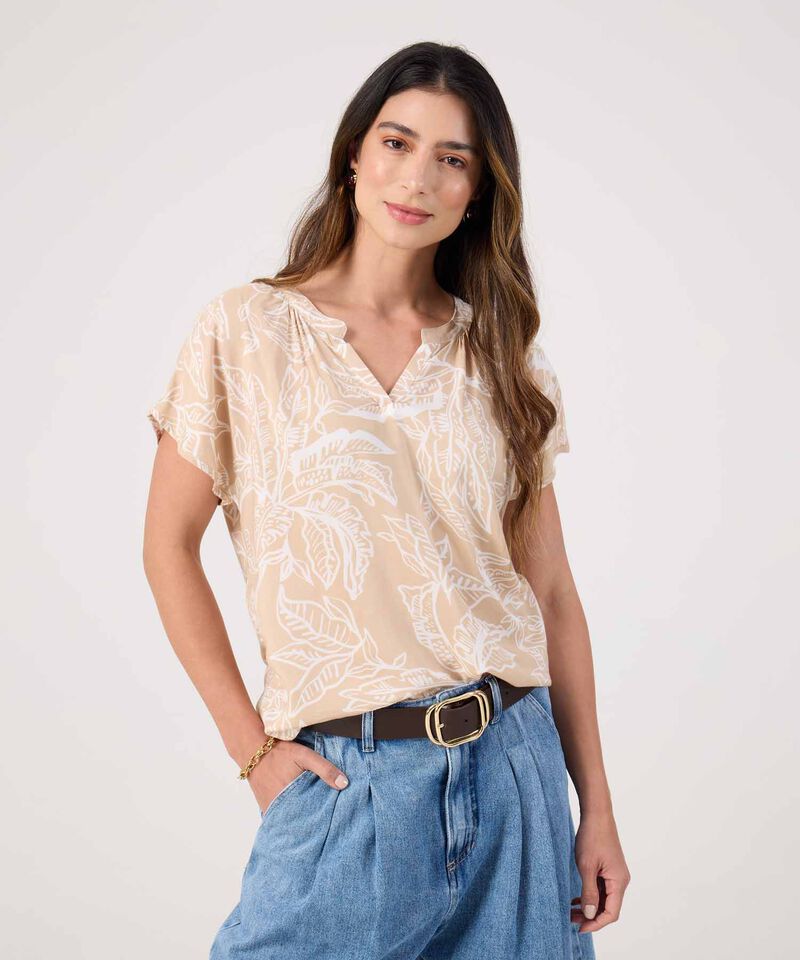 Blusa Estampada Cuello Mao