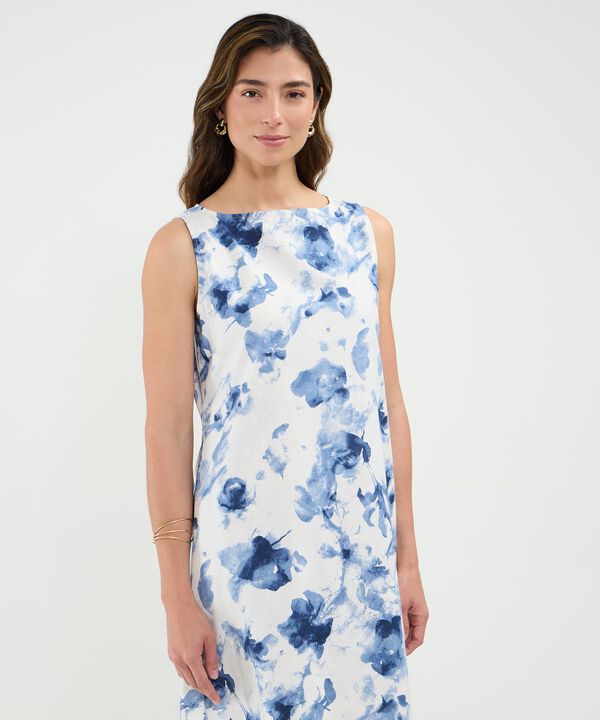 Vestido Estampado en Efecto Lino image number null