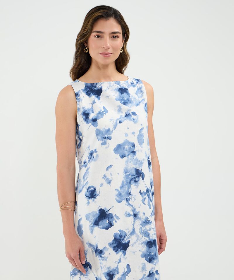 Vestido Estampado en Efecto Lino