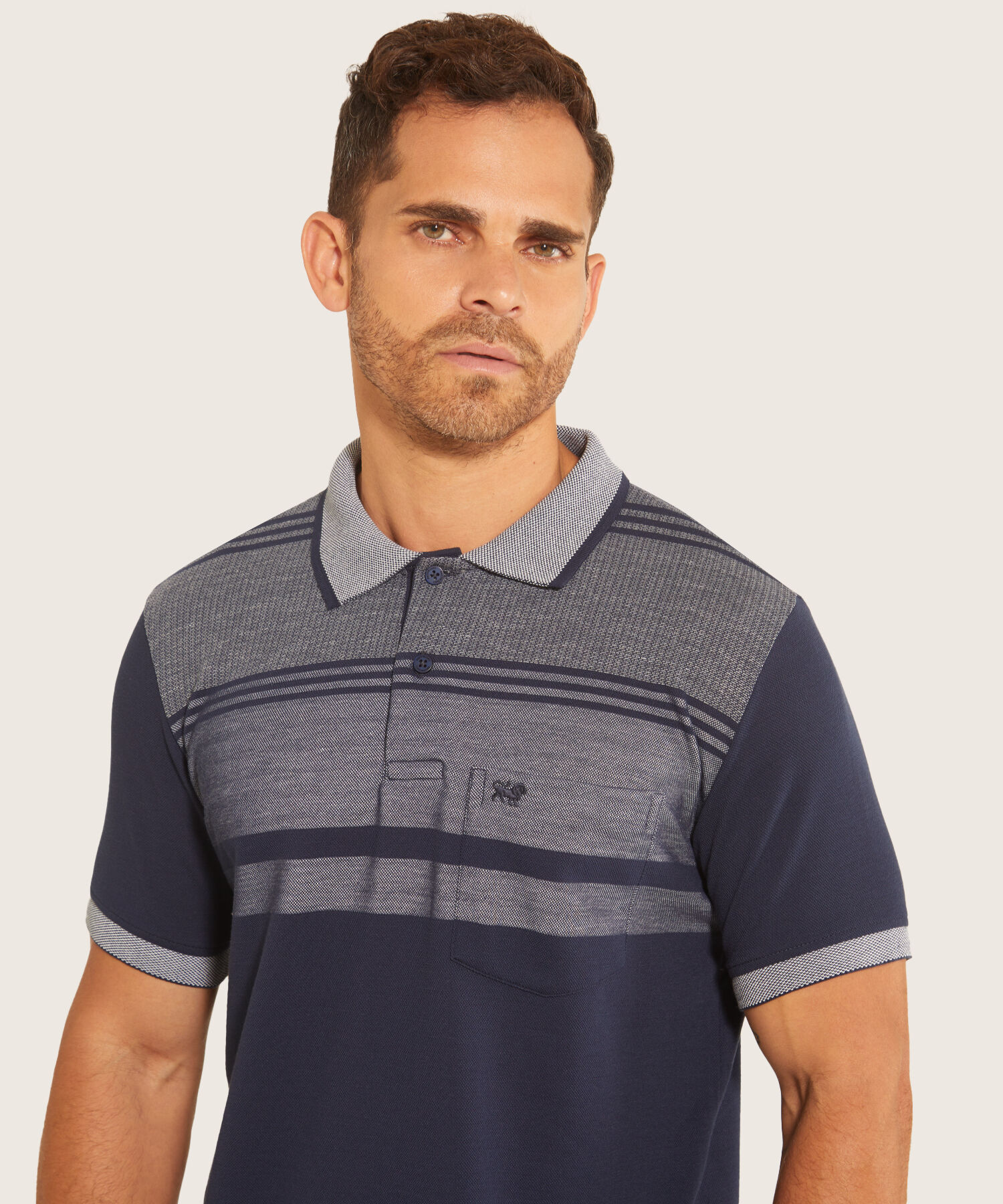 Polo Cuello Tejido Listador Con Bolsillo