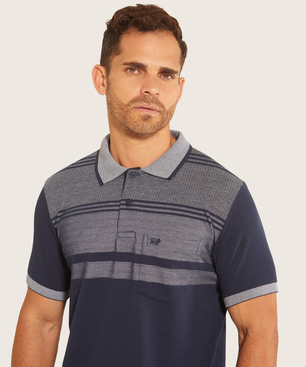 Polo Cuello Tejido Listador Con Bolsillo