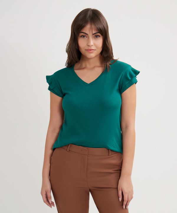 Camiseta Unicolor, Cuello En V Manga Corta