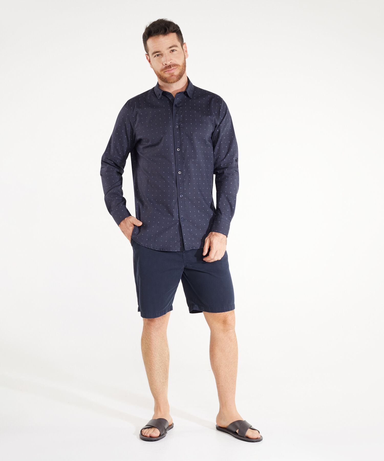 Camisa Manga Larga Estampada Cuello Camisero