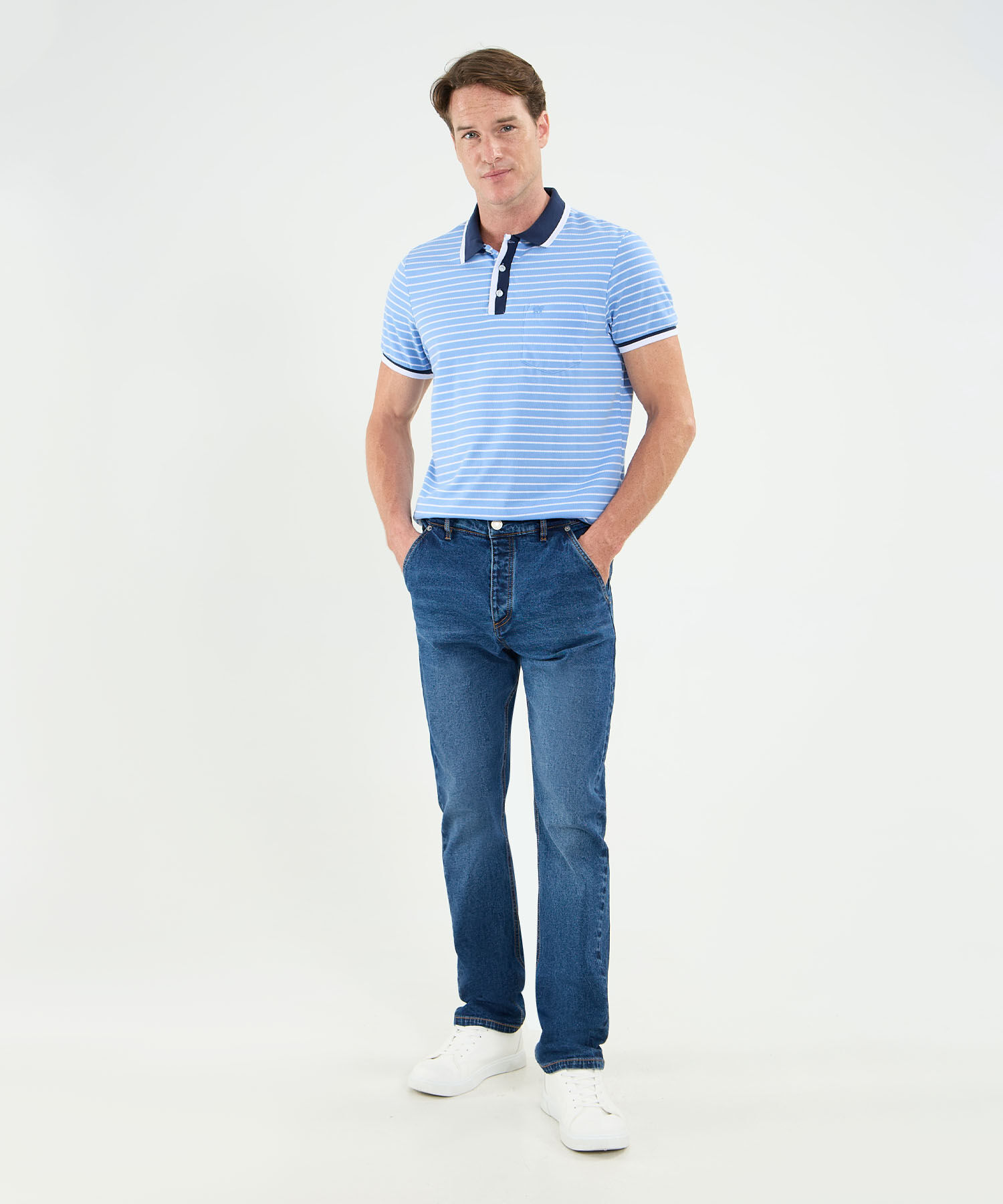 Polo Cuello Y Puños Tejidos Preteñida Con Bolsillo Para Hombre