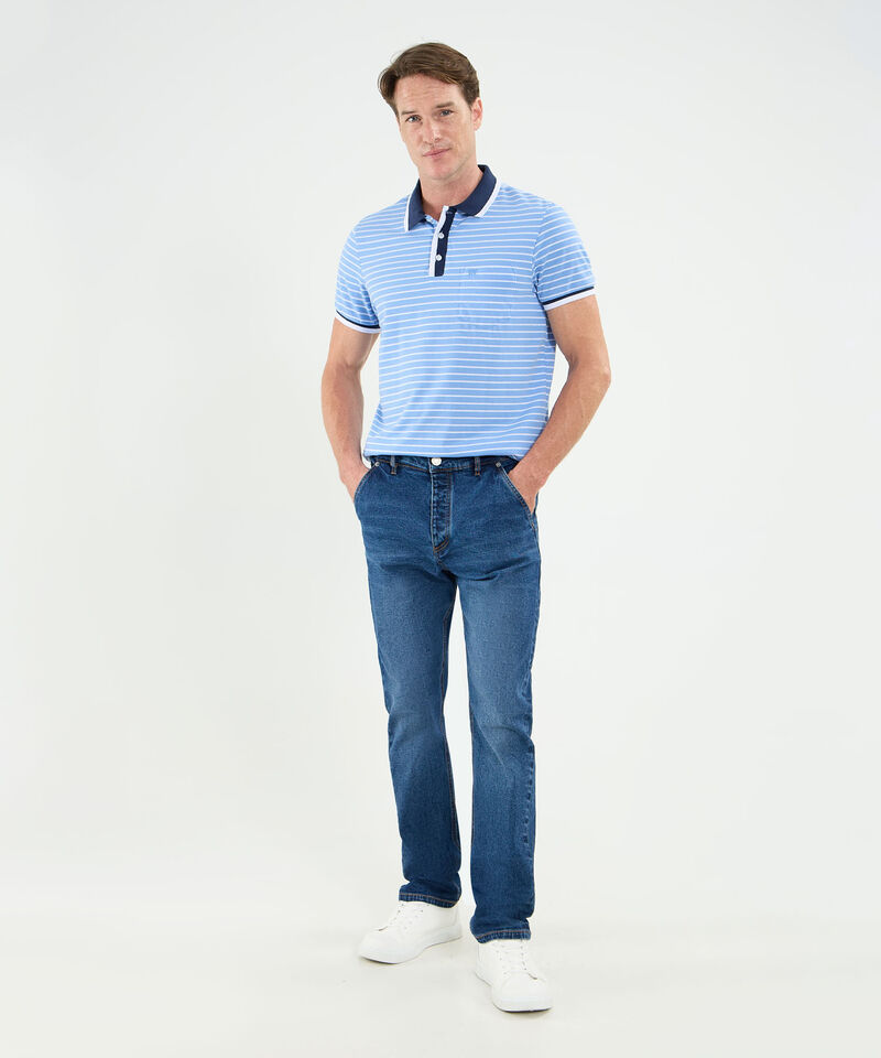 Polo Cuello Y Puños Tejidos Preteñida Con Bolsillo Para Hombre