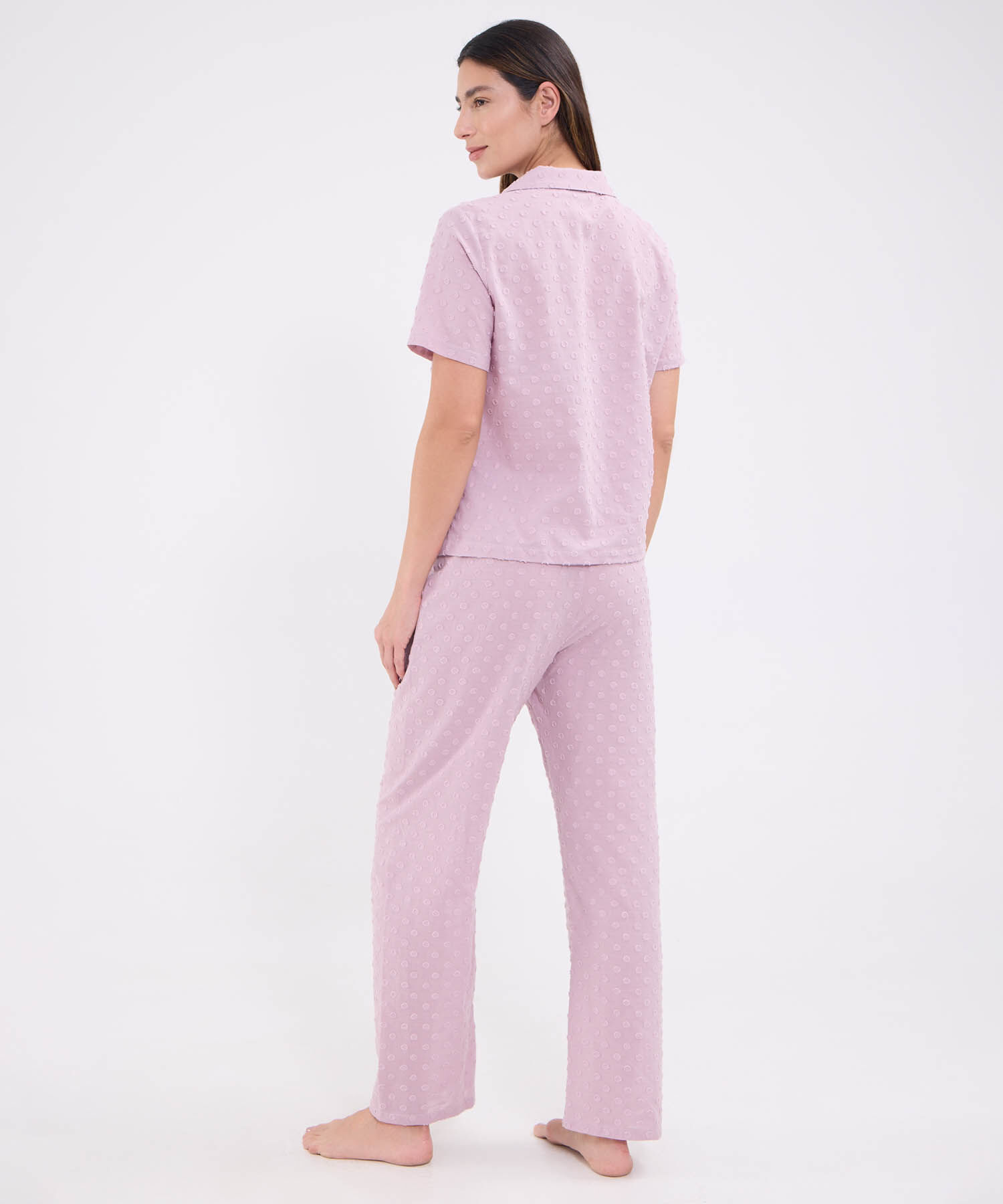 Conjunto Pijama Manga Corta, Pantalon Largo Cuello Resort Para Mujer
