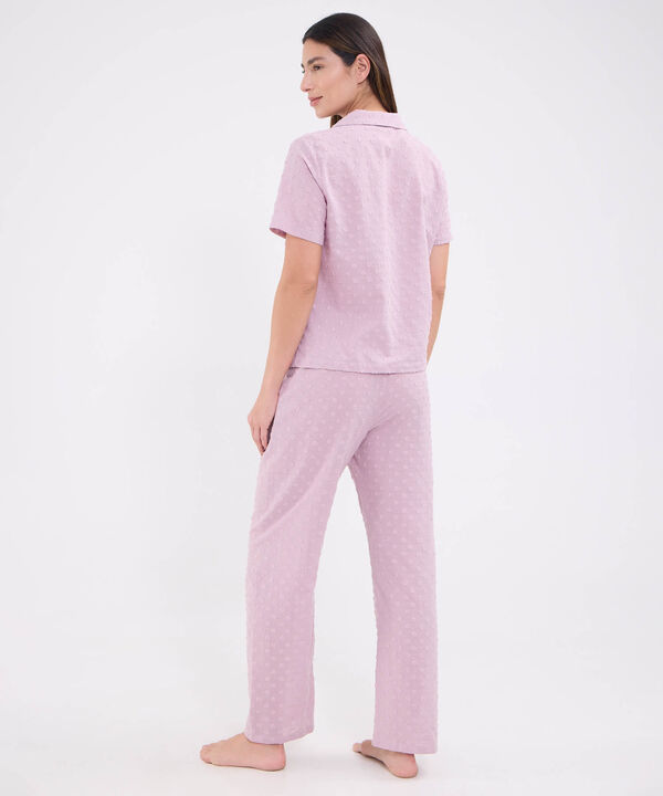 Conjunto Pijama Manga Corta, Pantalon Largo Cuello Resort Para Mujer
