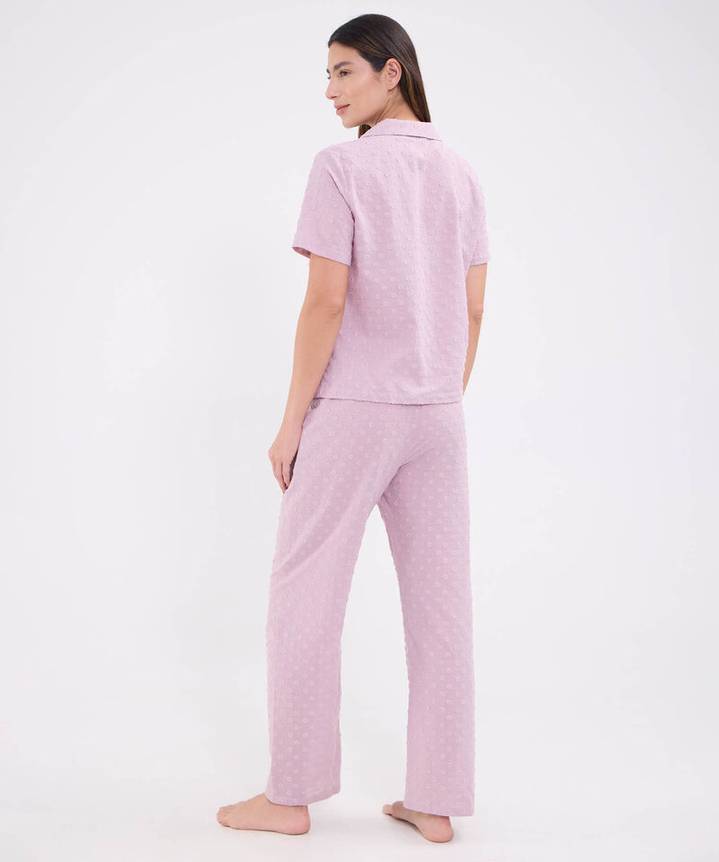Conjunto Pijama Manga Corta, Pantalon Largo Cuello Resort Para Mujer