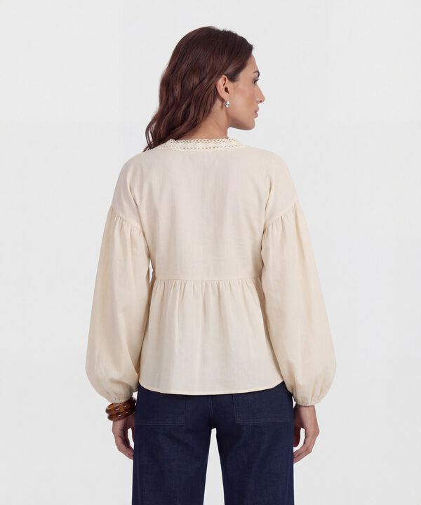 Blusa de Manga Larga con Encaje para Mujer