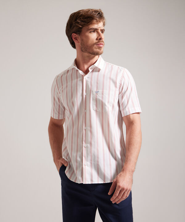 Camisa Manga Corta Estampada Con Bolsillo Blanco