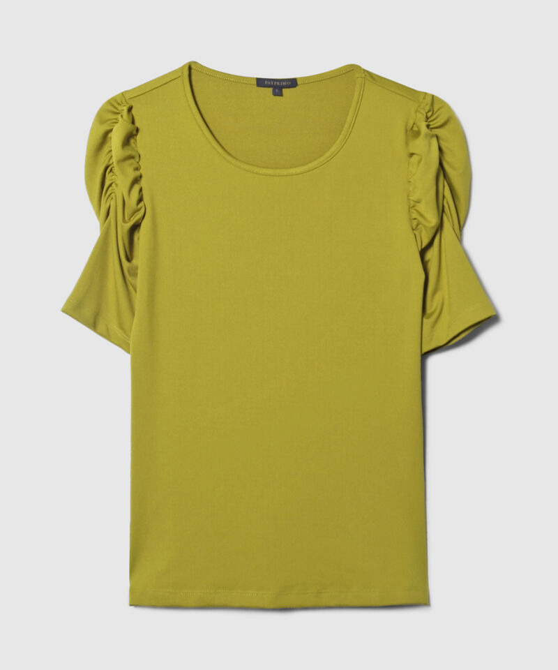 Camiseta Unicolor Escote Redondo Con Ruche