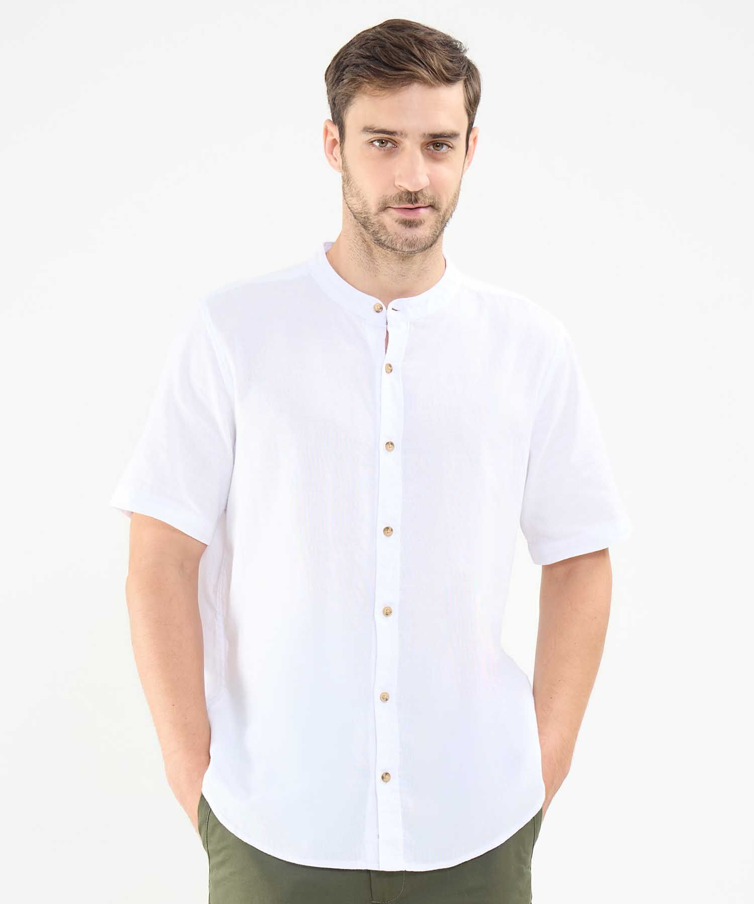 Camisa Cuello Mao en Efecto Lino