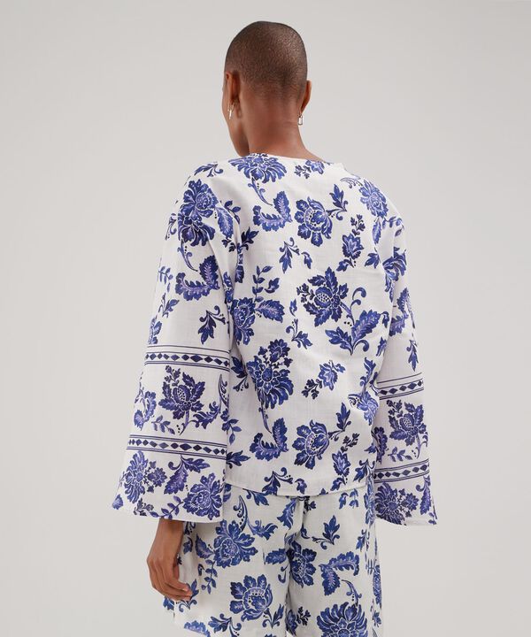 Blusa Cruzada Estampada, Escote En V Con Mangas Amplias