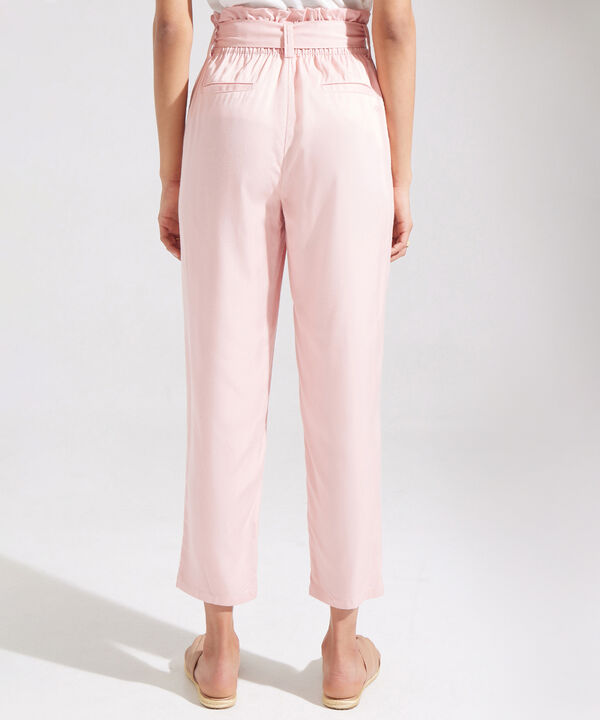 Pantalón Unicolor Paperbag Con Cinturón De Amarre