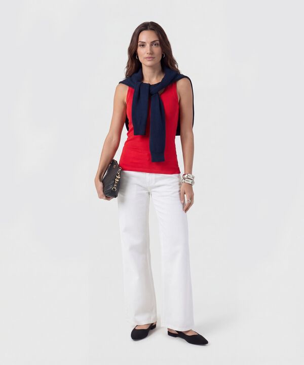 Camiseta De Tiras Anchas Y Cuello U Mujer