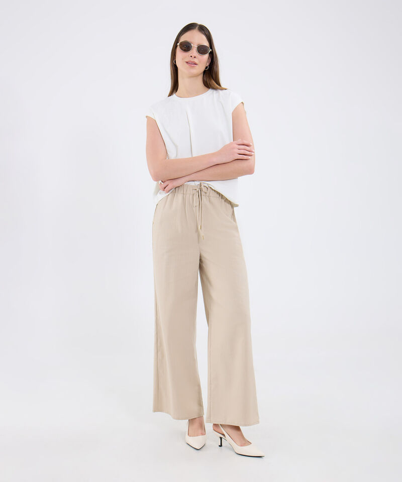 Pantalón Fluido En Efecto Lino
