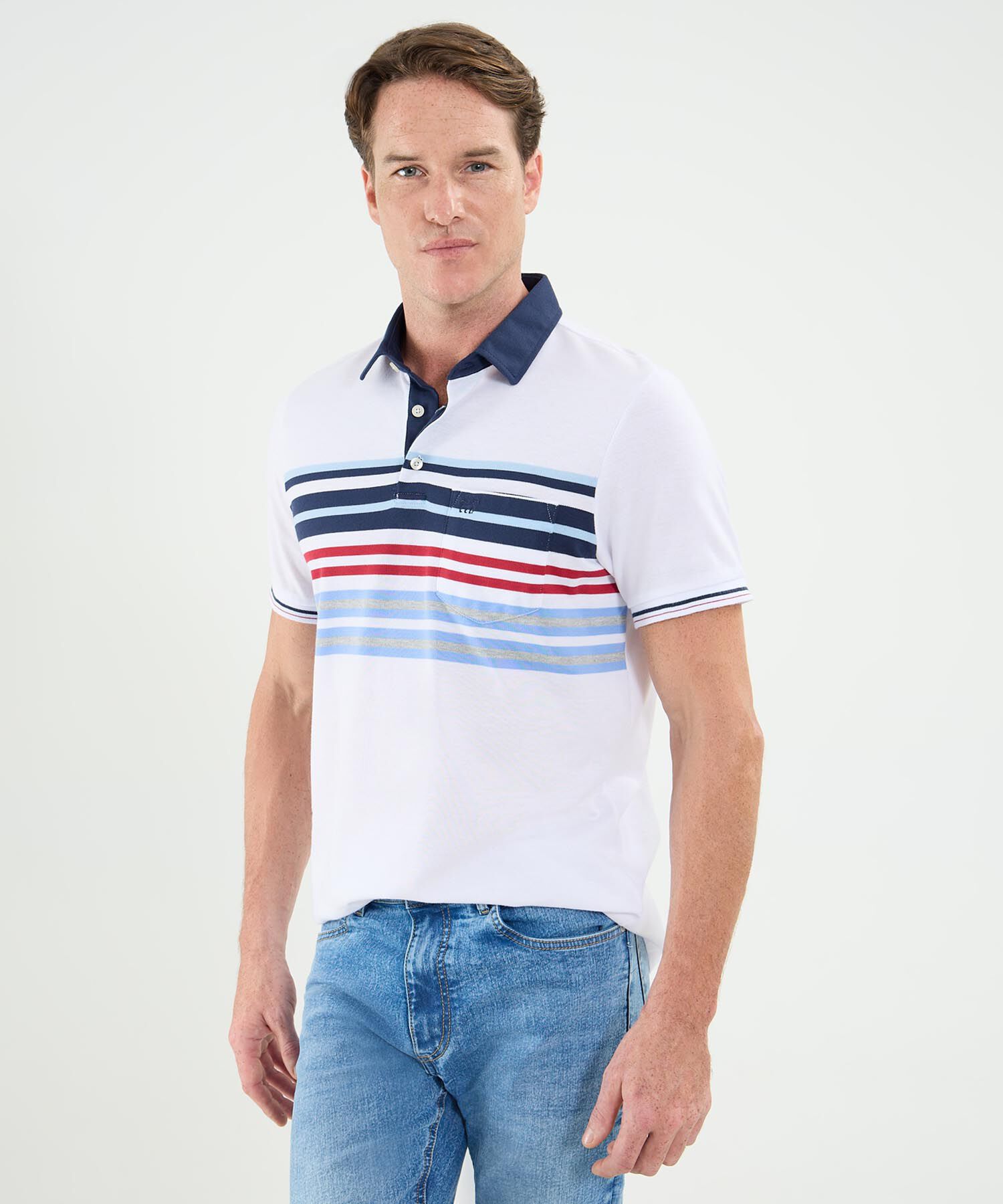 Polo Cuello Máquina Preteñida Con Bolsillo Para Hombre