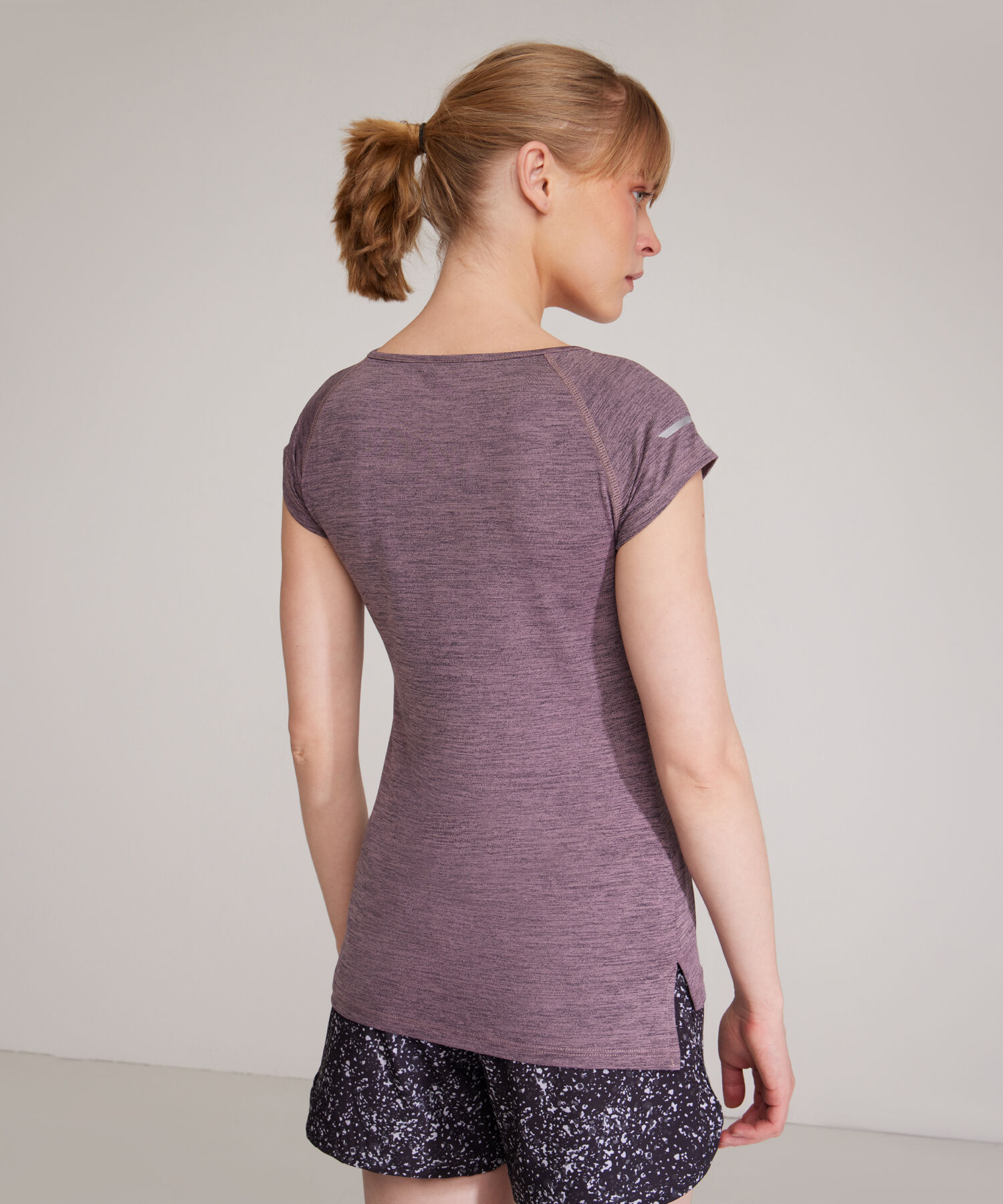 Camiseta Para Mujer, Cuello En V, Manga Corta, Tejido Jaspeado