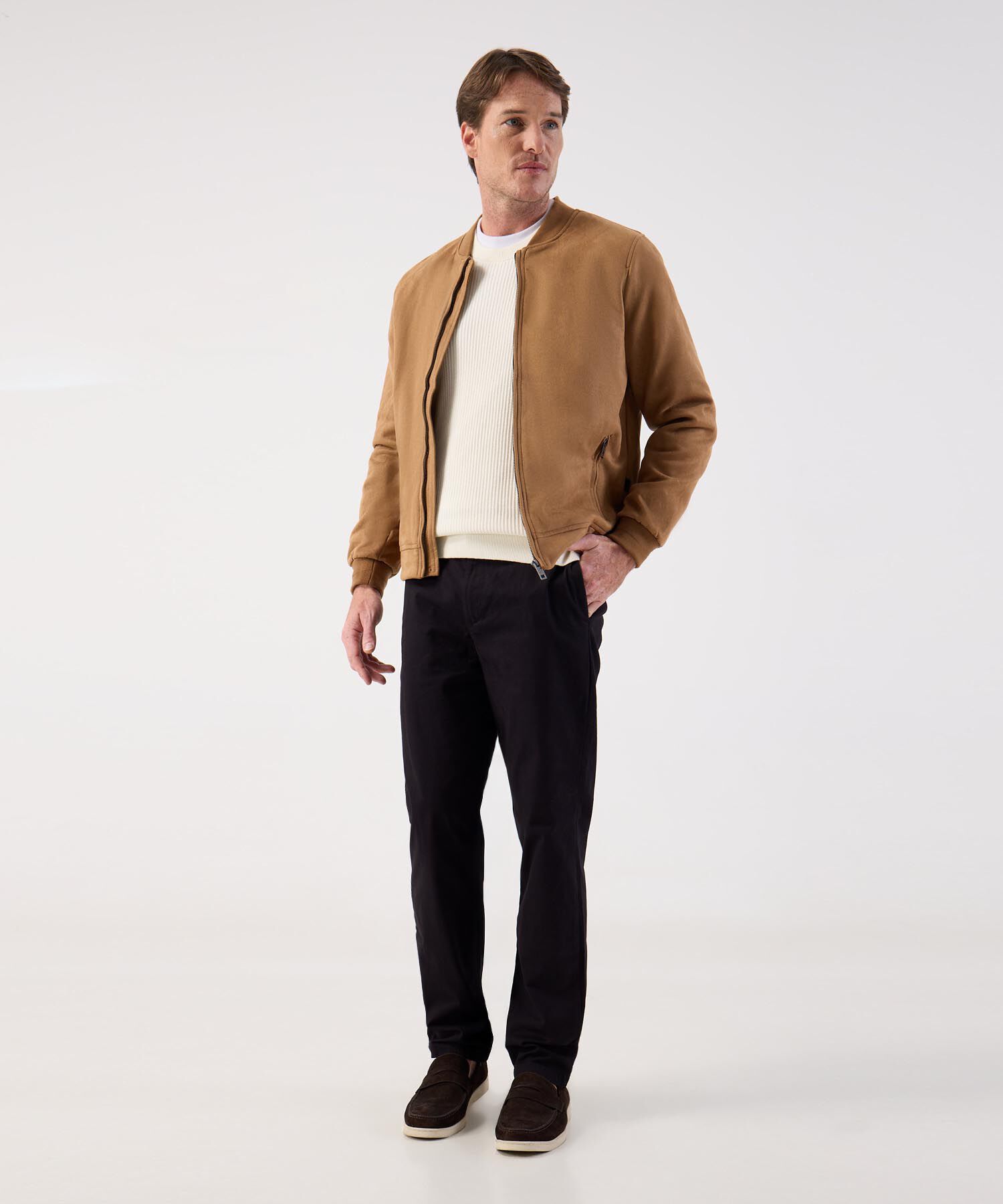 Chaqueta Bomber de Tela Lisa para Hombre Casual