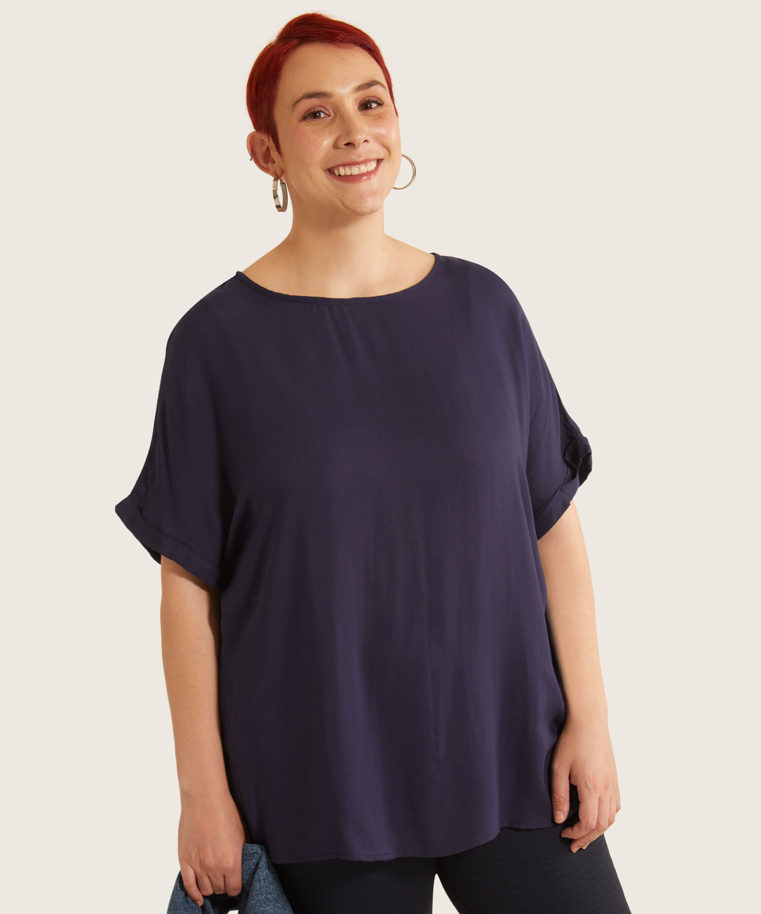 Blusa Unicolor Manga Corta Corrida Con Guardapolvo