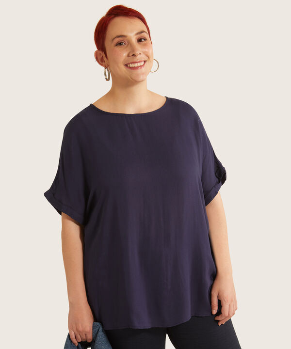 Blusa Unicolor Manga Corta Corrida Con Guardapolvo