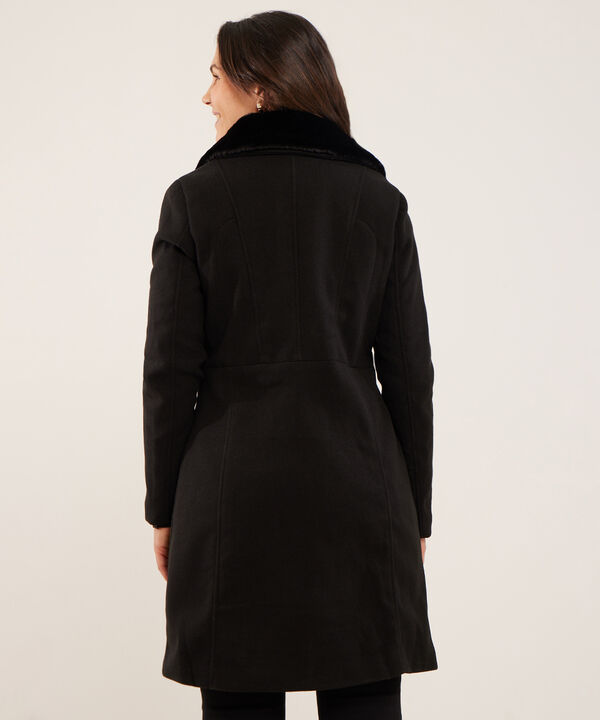 Chaqueta Tipo Abrigo Con Pelo En Cuello Removible