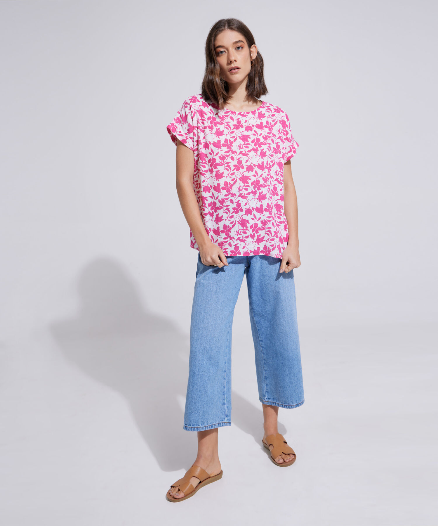 Blusa Manga Corta Corrida Estampada
