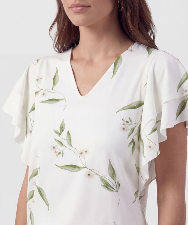 Camiseta Cuello En V Con Volantes Para Mujer