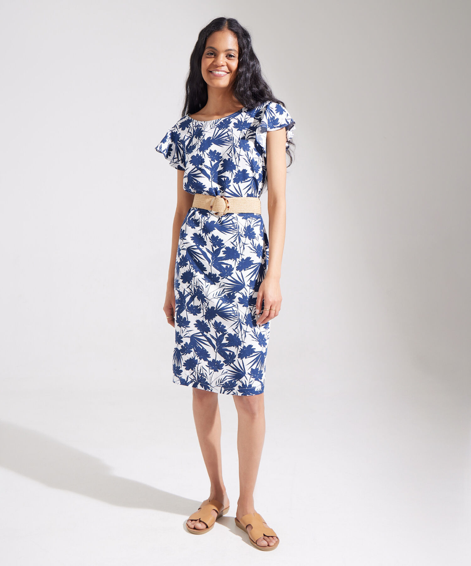 Vestido Estampado Manga Corta Con Bolsillo Laterales