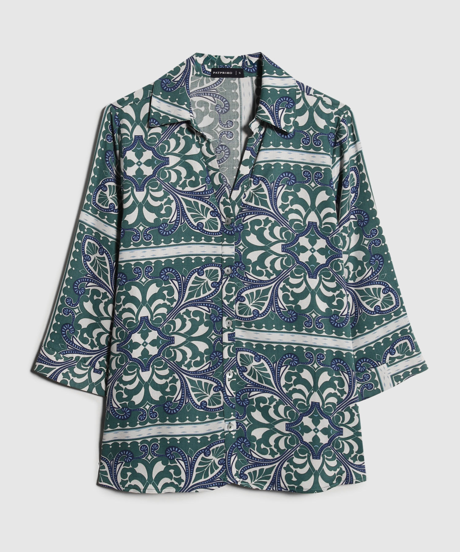 Camisa Estampada, Manga 3/4 Amplia