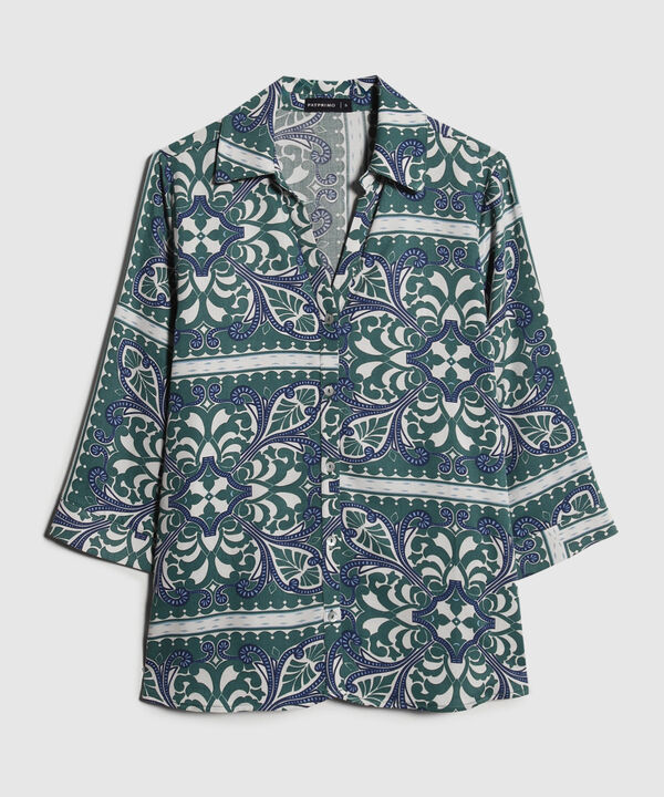 Camisa Estampada, Manga 3/4 Amplia
