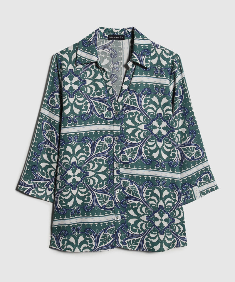 Camisa Estampada, Manga 3/4 Amplia