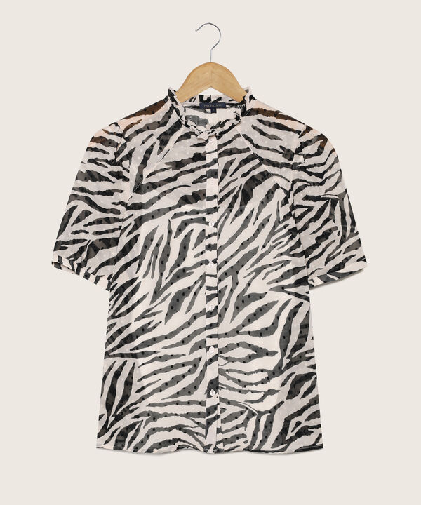 Blusa Manga Corta Cuello Ruche  Con Top Interno Fit Missy