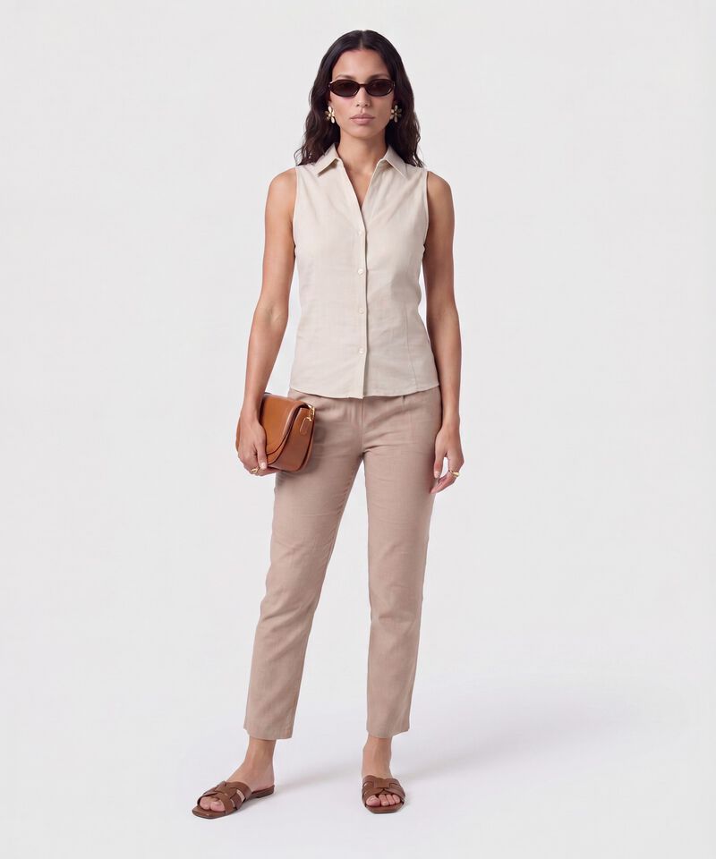 Camisa Sin Mangas Cuello Cl&aacute;sico Mujer