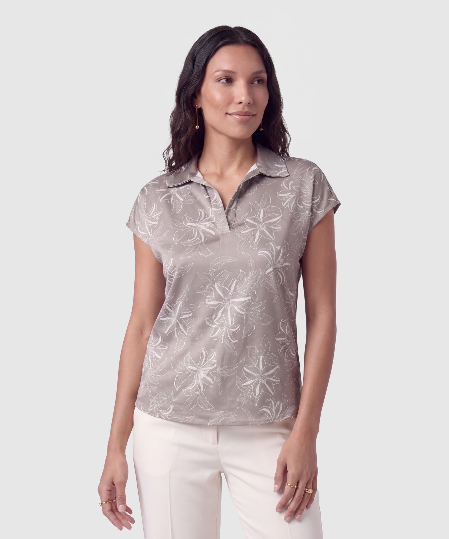 Blusa Manga Corta Con Solapa Para Mujer