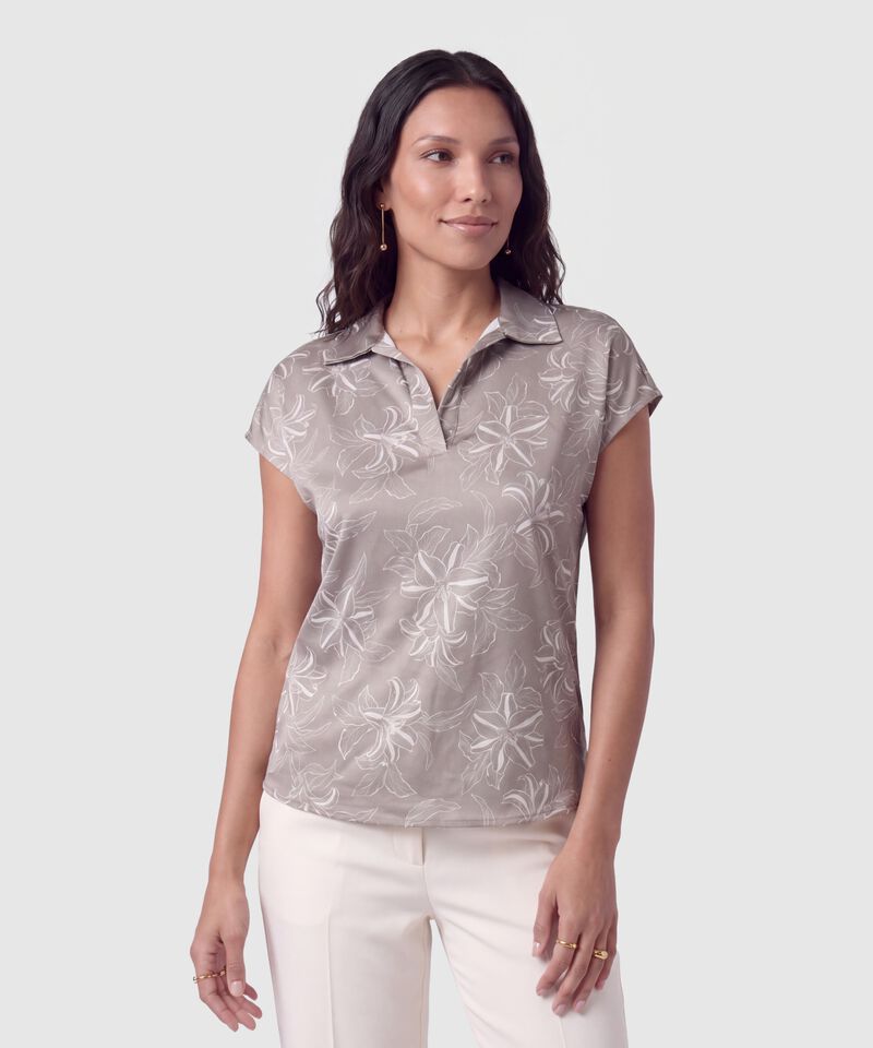 Blusa Manga Corta Con Solapa Para Mujer