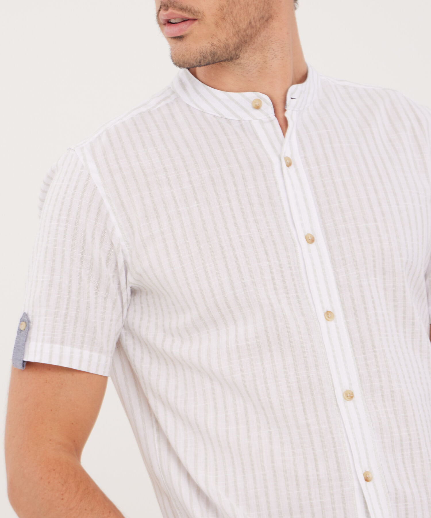 Camisa Cuello Neru Preteñida A Rayas Manga Corta