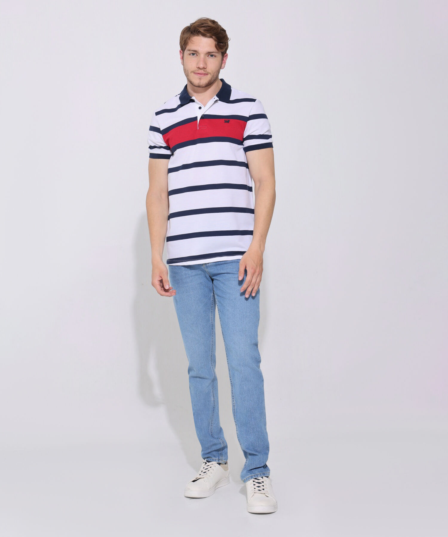Polo Preteñida, Cuello Y Puños Tejidos, Silueta Slim Fit Blanco