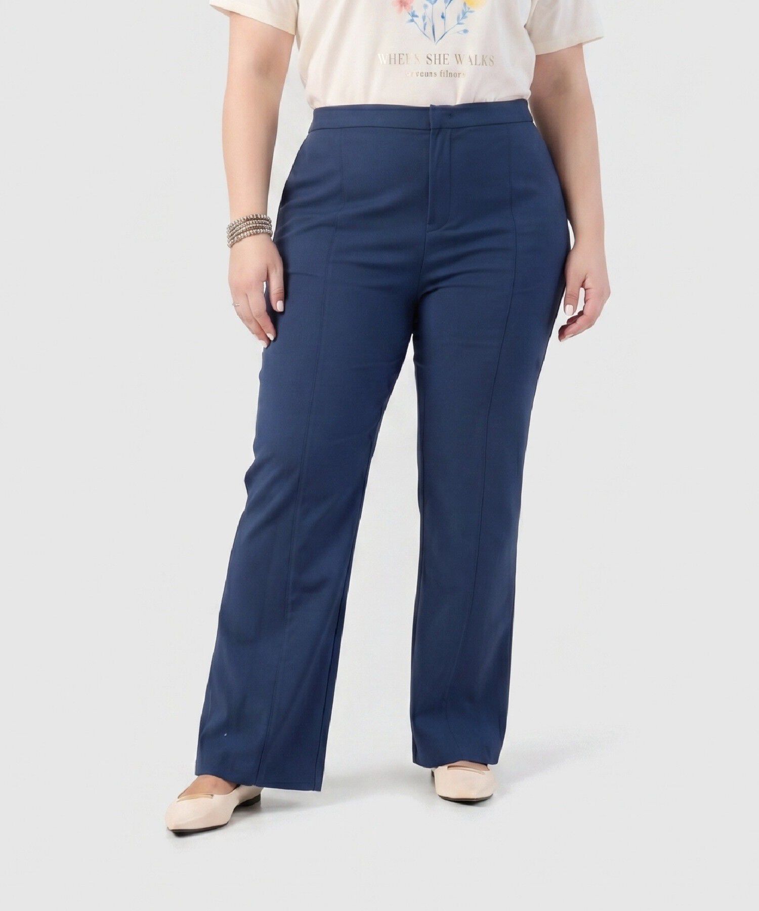Pantal&oacute;n Recto Unicolor Para Mujer Curvy
