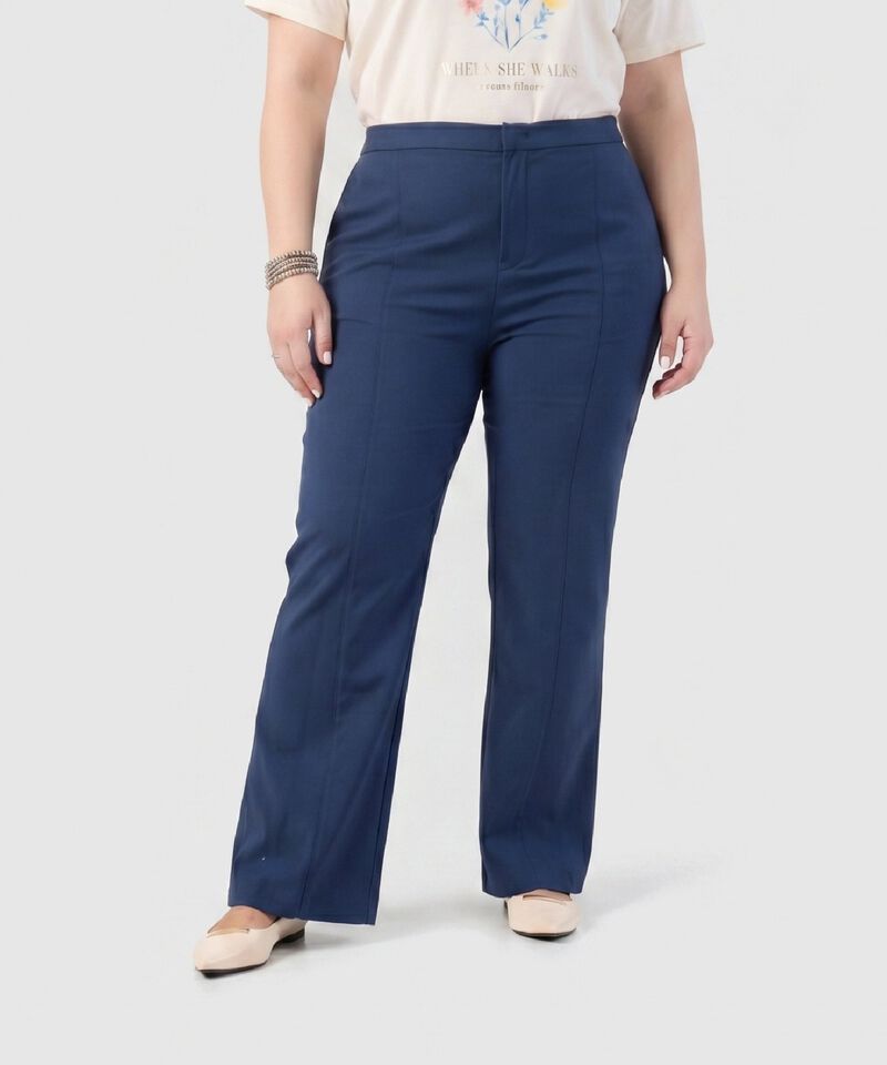Pantal&oacute;n Recto Unicolor Para Mujer Curvy